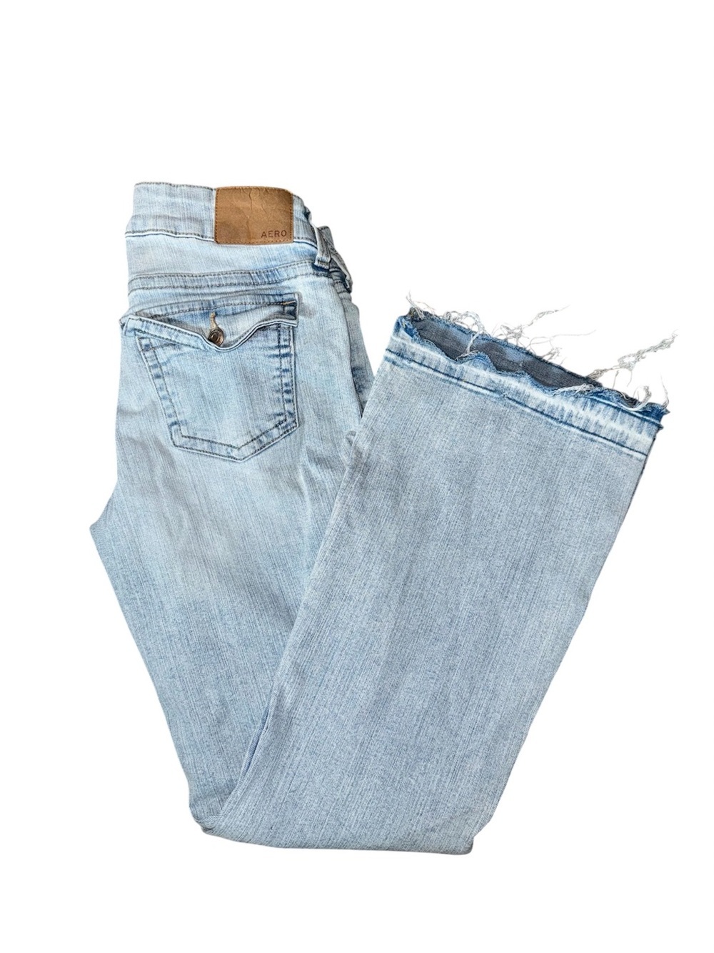 Aeropostale Light Blue low rise Flared Jeans Raw Hem (altered) 4 short - Picture 2 of 15